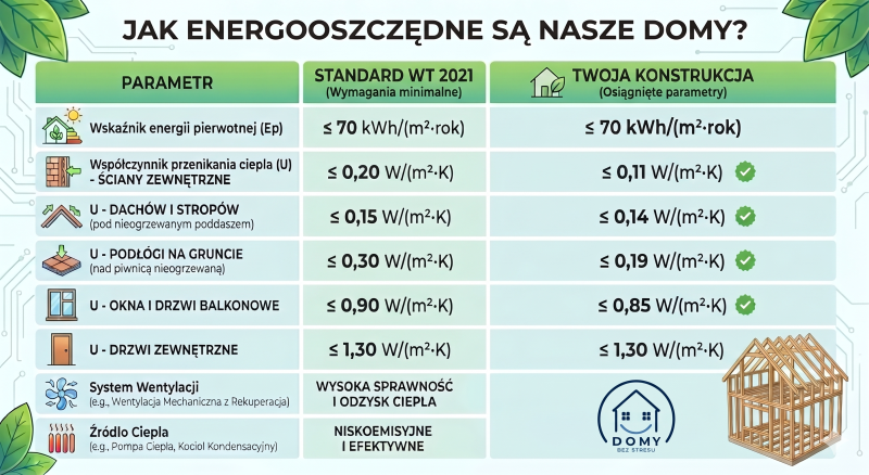 Porównanie parametrów energooszczędności ze standardem WT 2021